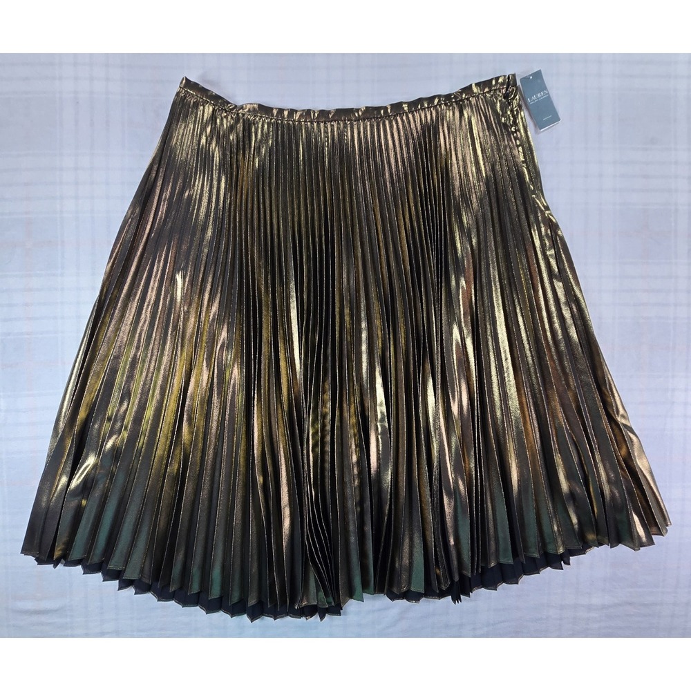 Lauren Ralph Lauren Gold Pleated Metallic Lined Skirt Shimmer Glam 22W NWT